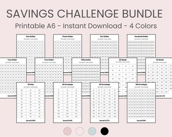 A6 Savings Challenge Printable bundle, Cash Envelope Challenge, 30-Day Challenge, Money Savings Challenge, Savings Tracker, Instant Download