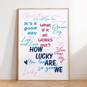 How Lucky Are We Wall Art Print Navy Blue Pink Preppy Print Retro Trendy Wall Art Aesthetic Dorm Decor Bedroom Wall Art