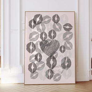 Black wall Art Prints Aesthetic Wall Art Kiss Lips Wall Art Trendy Wall Art Lips Print Preppy Dorm Girly Printable Fashion Wall Art