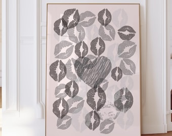 Black wall Art Prints Aesthetic Wall Art Kiss Lips Wall Art Trendy Wall Art Lips Print Preppy Dorm Girly Printable Fashion Wall Art