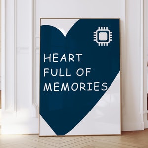 Trendy Heart Full Of Memories Wall Art Print Navy Blue Heart Print Retro Trendy Wall Art Aesthetic Dorm Decor Bedroom Wall Art Quote