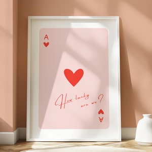 Trendy Ace of Hearts Wall Art Print, Lucky You Poster, Retro Trendy Aesthetic Print, Playing Card Poster, Pink Red Poster, Digital Print