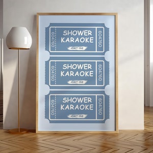 Shower Karaoke Ticket Blue Print, Bathroom Aesthetic Poster, Retro Print, Funny Wall Art Poster, Trendy Cute Decor, Digital Download Print