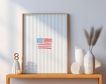 Coastal American Flag Wall Art | Trendy Preppy Poster | Apartment Dorm | Coastal Cowgirl Nantucket Summer Print | 2x3, 3x4, 4x5, 5x7, 11x14