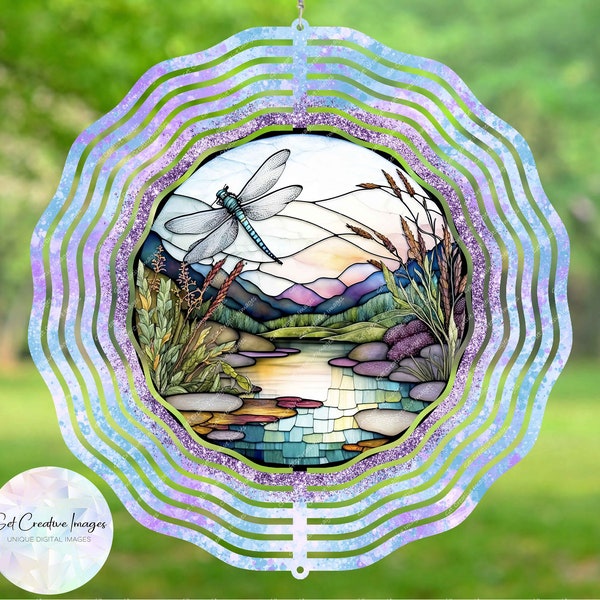 Dragonfly Instant Download Wind Spinner JPEG, Digital JPG Image, Stained Glass Effect, Template For Sublimation, Commercial Use