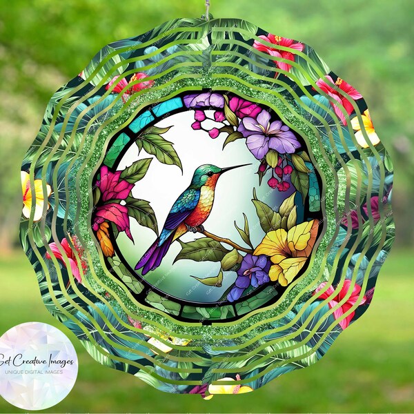 Hummingbird Instant Download Wind Spinner JPEG, Digital JPG Image, Stained Glass Effect, Template For Sublimation, Commercial Use
