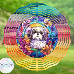 Shih Tzu Dog, téléchargement immédiat, toupie à vent JPEG, image numérique JPG, effet vitrail, modèle pour sublimation, usage commercial
