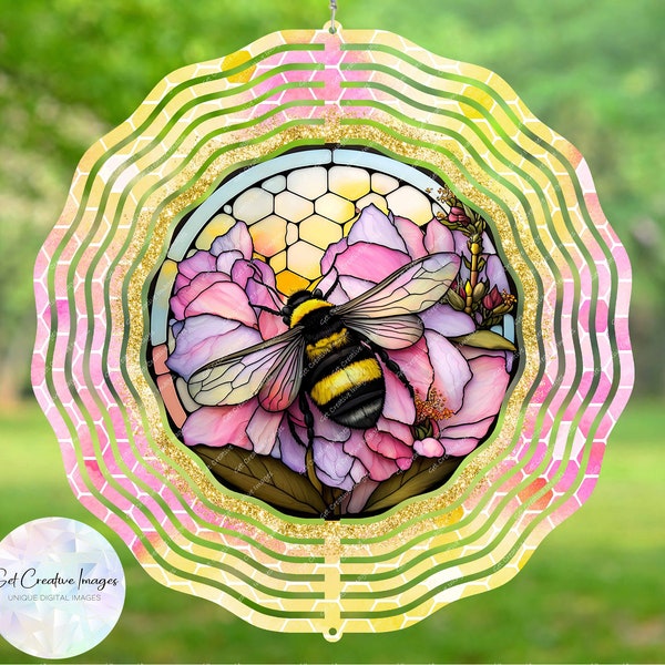 Bumblebee Instant Download Wind Spinner JPEG, Digital JPG Image, Stained Glass Effect, Template For Sublimation, Commercial Use