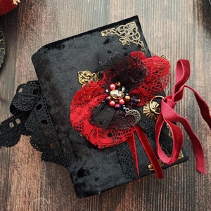 Black Lace Vampire Gothic Junk Journal for Sale Blank Goth Witch MagicJournal Handmade Fabric Mystical Grimoire 6x5 in BeeHappyJournal