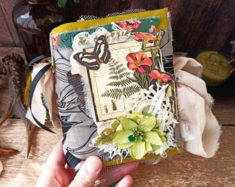 Butterfly Junk Journal Handmade Forest Botanical Junk Book Nature Woodland Dark Notebook Decorated Complete 6 by 5 in by BeeHappyJournal