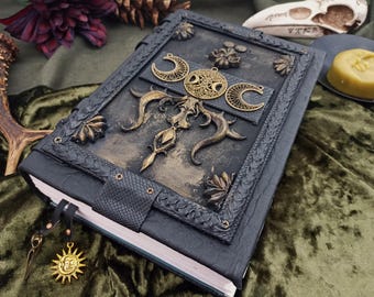 XL Witch Triple Moon Book of Shadows Wicca Hekate Grimoire Blank 8x6in 600 Pages