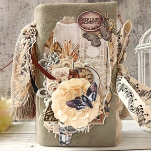 Floral Vintage Moth Junk Journal for Sale Chunky Flowers Treasure Book Art Journal Handmade Complete Elegant 8x4 in by BeeHappyJournal