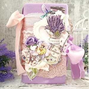 Lilac Lace Floral Junk Journal Handmade Purple Wedding Boudoir Journal Woman Ladies Provance Lavender Treasure Book 8x4 in BeeHappyJournal