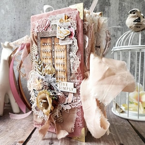 Bohemian Flower Junk Journal for Sale Boho Botanical Door Journal Handmade Chunky Romantiс Floral Treasure book 8 by 4 in BeeHappyJournal