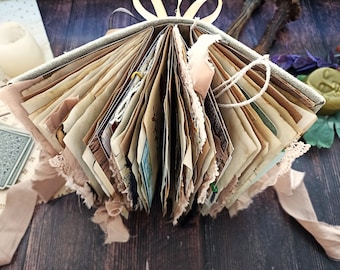 Unique Forest Junk Journal Handmade Nature Camping Travel Botanical Birds Book 8x4 in