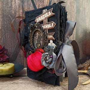 Highly Decorated Gothic Witch Junk Journal Handmade Goth Magic Halloween Journal for Sale Spooky Happy Haunting 8x4 in BeeHappyJournal