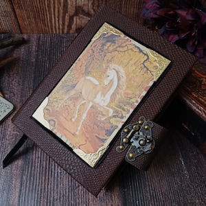 Fairy Woods Unicorn Junk Journal for Sale Blank Dark Vintage Gothic Men Dairy Journal Handmade Treasure Book Locked 6x5 in BeeHappyJournal