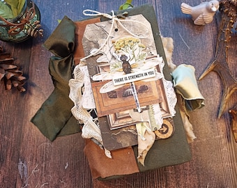 Dark Forest Junk Journal  Handmade Mushrooms Nature Journal Finished Botanical 8x4 in