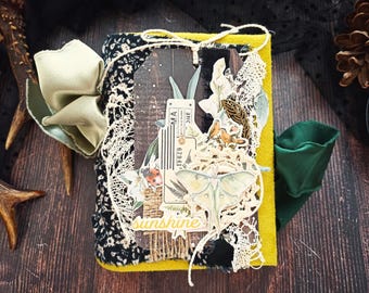 Botanical Nature Lover Junk Journal Handmade Forest Herb Sketchbook Decorated 8x4in