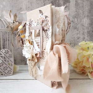 Garden Floral Junk Journal for Sale Boho Flower Journal Handmade Chunky Garden Roses Premade Treasure book 8 by 4 in BeeHappyJournal