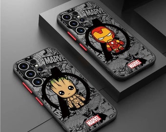 Coque Samsung mate pour film de dessin animé avec super-héros pour Samsung S24-S23-S22-S21-S20 Note 20-10-9-8 Coque souple en silicone pour téléphone Samsung