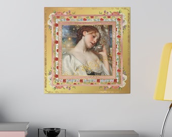 Classic Boho Style Pre-Raphaelite Art 14" Stretched Matte Canvas Wall Art S.F. First Remastered Version of Sea Echoes by Frederic Leighton
