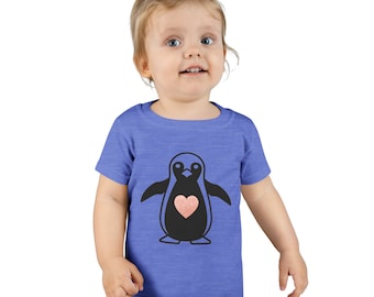 Joli t-shirt à manches courtes pour tout-petits coeur de pingouin en bleu royal ou vert irlandais