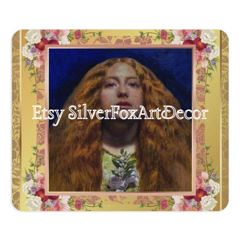 Classic Pre-raphaelite Art Pink and Gold Boho Style Rectangular Mouse ...