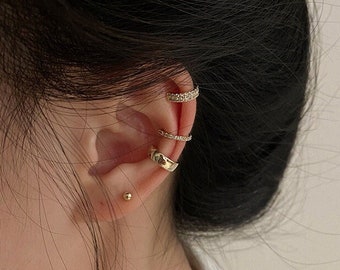 Set of 3 Ear Cuff - Ear Cuff No Piercing - Ear Cuff Non Pierced - Fake Piercings - Conch Piercings - Silver Gold Earrings Gift for mom