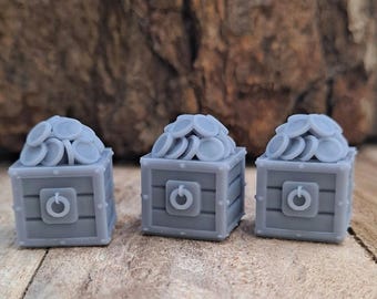 Game token, token, game, board, board games, tokens, rpg, treasure, chest, treasure chest, gold, coins, gold coins, grey, resin, D&D, DnD
