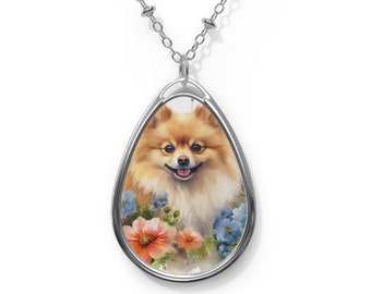 Pomeranian Oval Necklace | Silver Dog Jewelry, Pendant, Charm | Dog Mom Gift | Dog Lover Gift | Dog Breed Memorial