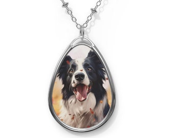 Border Collie Oval Necklace | Silver Dog Jewelry, Pendant, Charm | Dog Mom Gift | Dog Lover Gift | Dog Breed Memoria