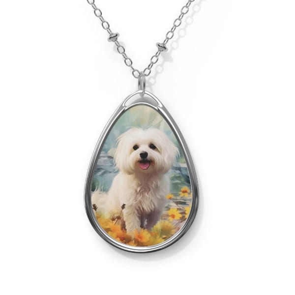 Malteser Hund Oval Halskette | Silber Hunde Schmuck, Anhänger, Charm | Hundemama Geschenk | Hundeliebhaber Geschenk | Hunderassen-Denkmal