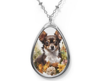 Collier ovale Chihuahua | Bijoux de chien en argent, pendentif, breloque | Cadeau de maman chien | Cadeau d'amant de chien | Mémorial de race de chien