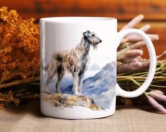 Watercolor Irish Wolfhound Mug | 11oz White Ceramic Cup | Dog Lover Coffee Mug | Hiking l Gift | Dog Mum Gift | Free Delivery