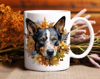 Cattle Dog Mug, Halloween Dog Mug, Fall Coffee Cup, Fall Wreath Dog Breed Mug, Autumn Dog Lover Gift, Thanksgiving Dog Mom Gift