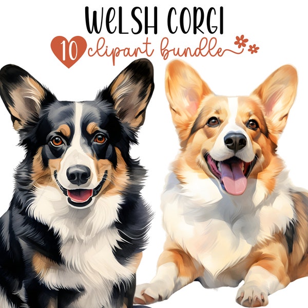 Welsh Corgi Clipart Bundle | 10 High-Quality PNG Files | Digital Planner, Junk journal, Digital Download, Sublimation | Commercial Use