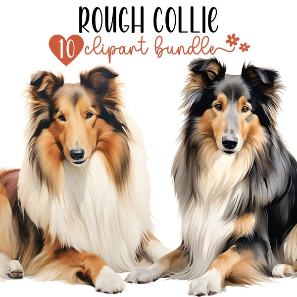 Rough Collie Clipart Bundle | 10 Hochwertige PNG-Dateien | Digitaler Planer, Junk Journal, Digital Download, Sublimation | Kommerzielle Nutzung