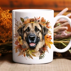 Anatolian Shepherd Mug, Halloween Dog Mug, Fall Coffee Cup, Fall Wreath Dog Breed Mug, Autumn Dog Lover Gift, Thanksgiving Dog Gift