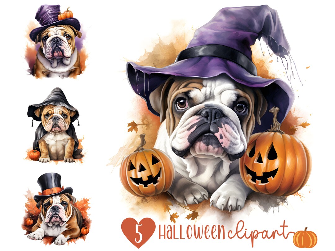 English Bulldog Halloween Clipart Bundle Watercolor English Etsy