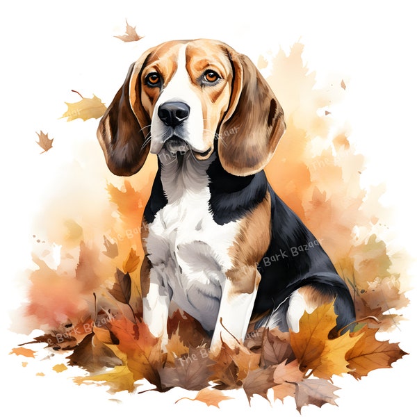 Aquarelle Beagle JPG Clipart, Image de chien d’automne, Portrait de chien d’automne, Conception de sublimation de chien, Images de scrapbooking, Utilisation commerciale