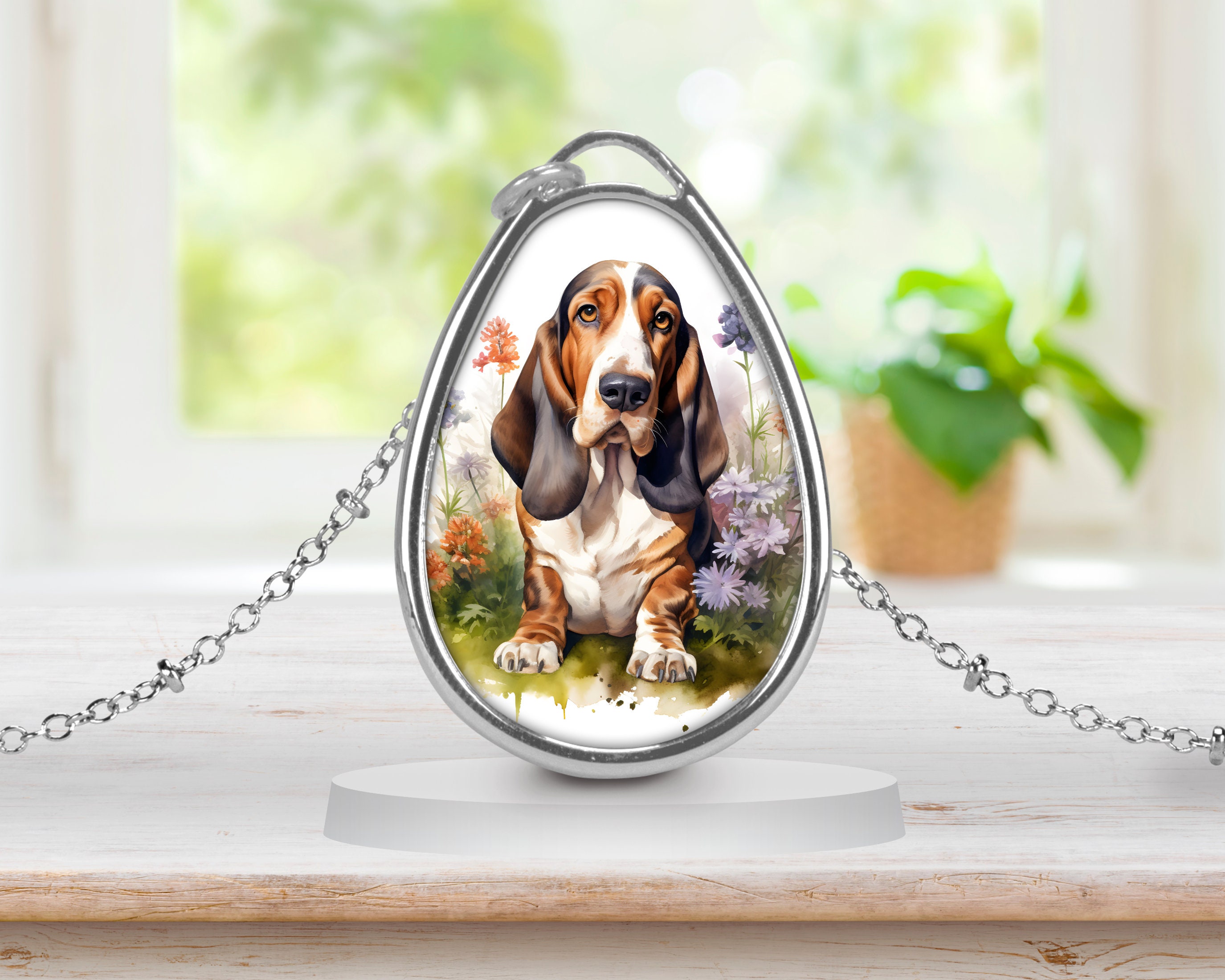 Basset Hound Oval Necklace Silver Dog Jewelry Pendant Charm Dog Mom Gift Dog Lover Gift Dog Breed Memorial Etsy