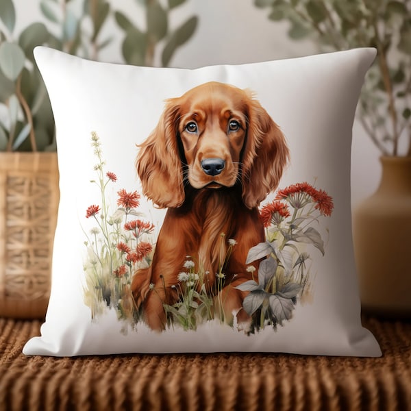 Housse de coussin pour chiot setter irlandais | Idées cadeaux de décoration pour animaux de compagnie | Cadeau de maman chien | Taie d'oreiller de jet de chien mignon | Cadeau d'amant de chien | Livraison gratuite