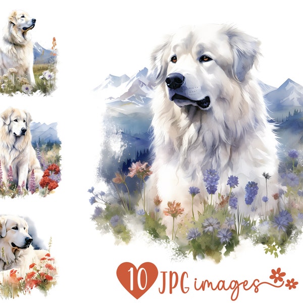 Pyrenean Mountain Dog Clipart Bundle, Watercolor Dog Breed Clipart JPG, Dog Scrapbooking Images, Dog Digital Art Design, Junk Journal Prints