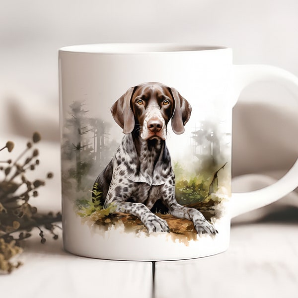 Watercolor German Shorthaired Pointer Mug | 11oz Ceramic | Dog Lover Coffee Mug | Dog Dad Gift | Dog Mom Gift | Floral Dog Mug