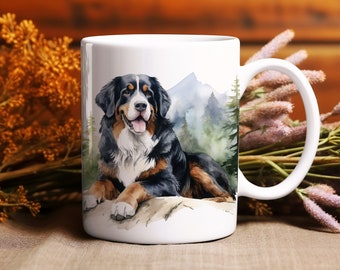 Watercolor Bernese Mountain Dog Mug | 11oz Ceramic | Dog Lover Coffee Mug | Dog Dad Gift | Dog Mom Gift | Floral Dog Mug