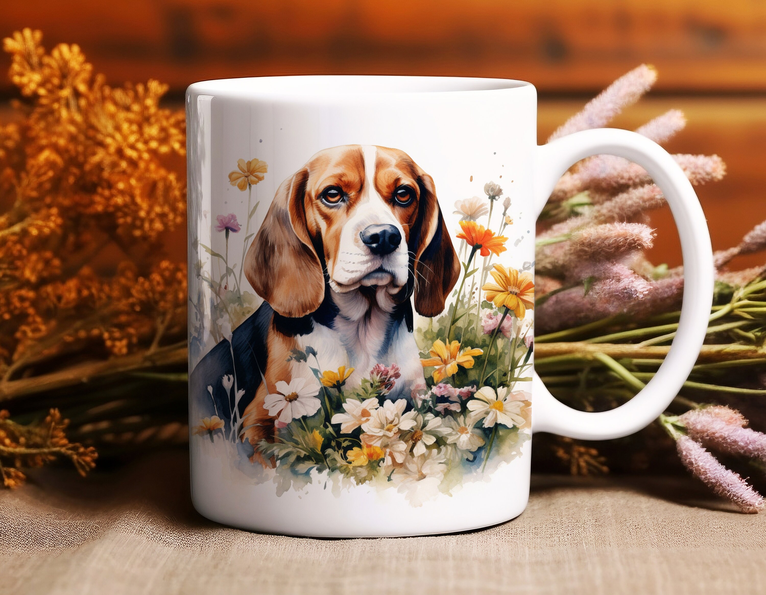 Aquarell Beagle Tasse 11 Unzen Keramik Hundeliebhaber Kaffeebecher Beagle Mama Geschenk Hund Papa Hundemama Floraler Hundebecher Etsy