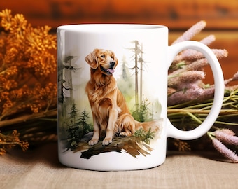 Taza de Golden Retriever de acuarela / Cerámica de 11 oz / Taza de café amante de los perros / Regalo de papá de perro / Regalo de mamá de perro / Taza de perro floral