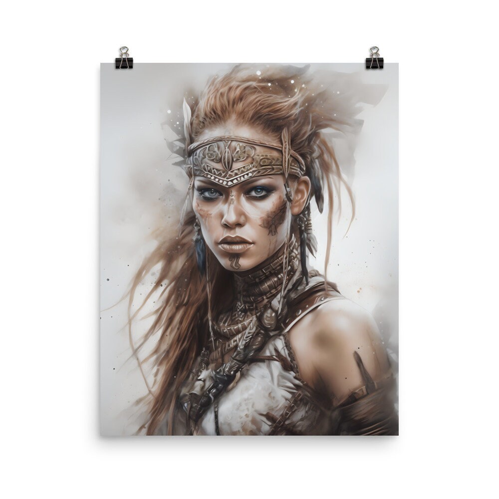 Female Warrior Fightress Woman Poster Etsy