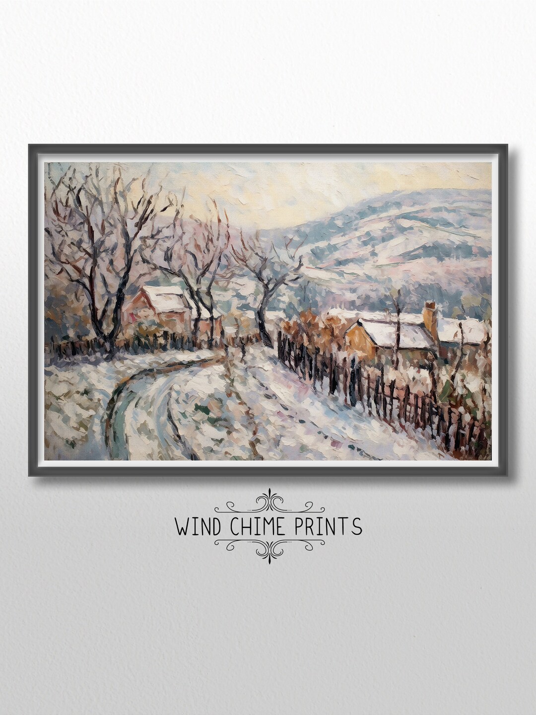 Vintage Printable Winter Art - Winter Village Painting / Winter ...